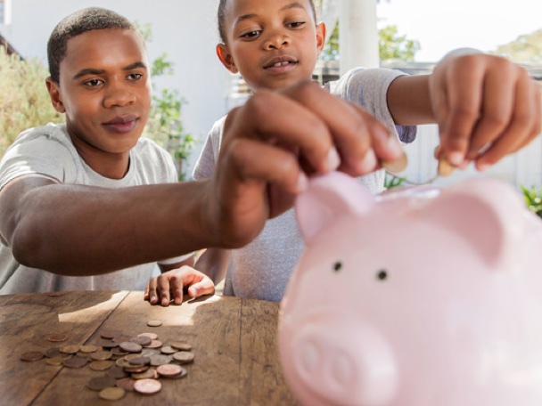 Kids with piggy bank